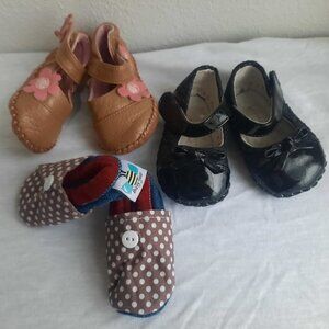 Soft Sole Size 2, 3-6 Months Set of 3 Baby Shoes Moccasin's, Manry Janes, Denim